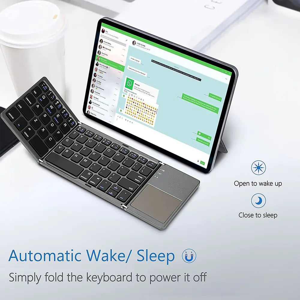 New Portable Mini Tri-Fold Bluetooth Keyboard with Wireless Touchpad