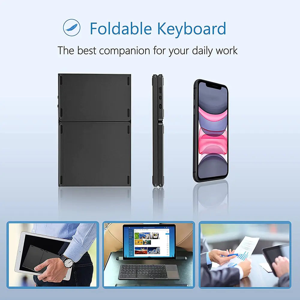 New Portable Mini Tri-Fold Bluetooth Keyboard with Wireless Touchpad