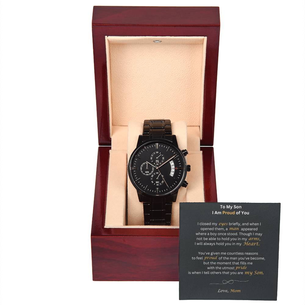 To My Son | Proud | Black Chronograph Watch