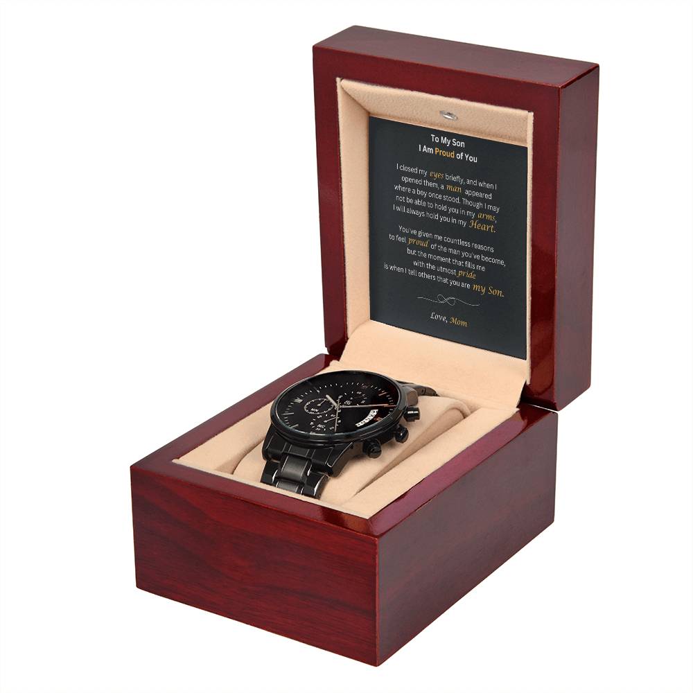 To My Son | Proud | Black Chronograph Watch