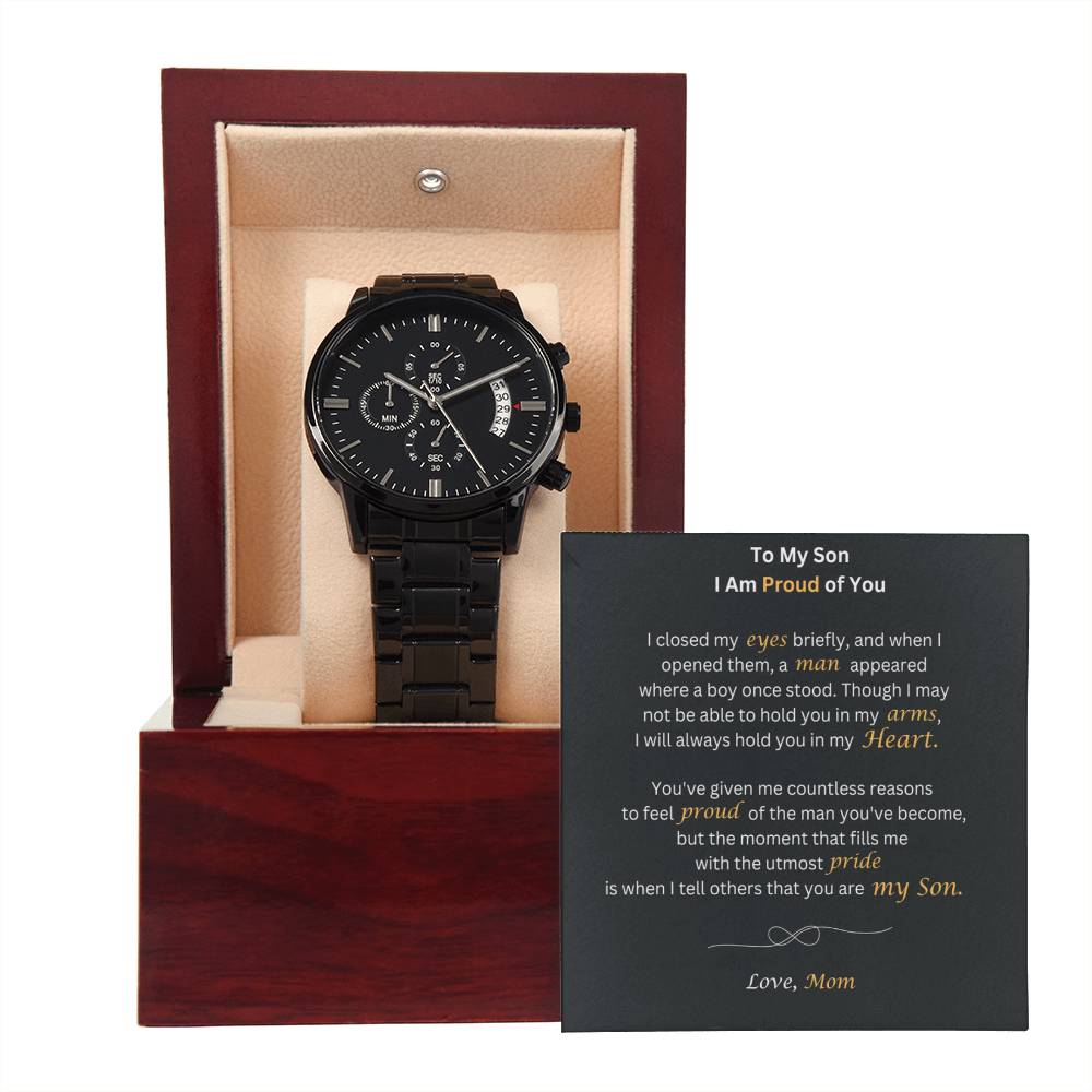 To My Son | Proud | Black Chronograph Watch