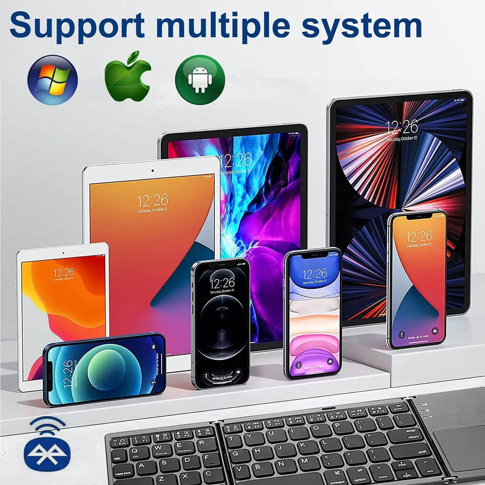 New Portable Mini Tri-Fold Bluetooth Keyboard with Wireless Touchpad