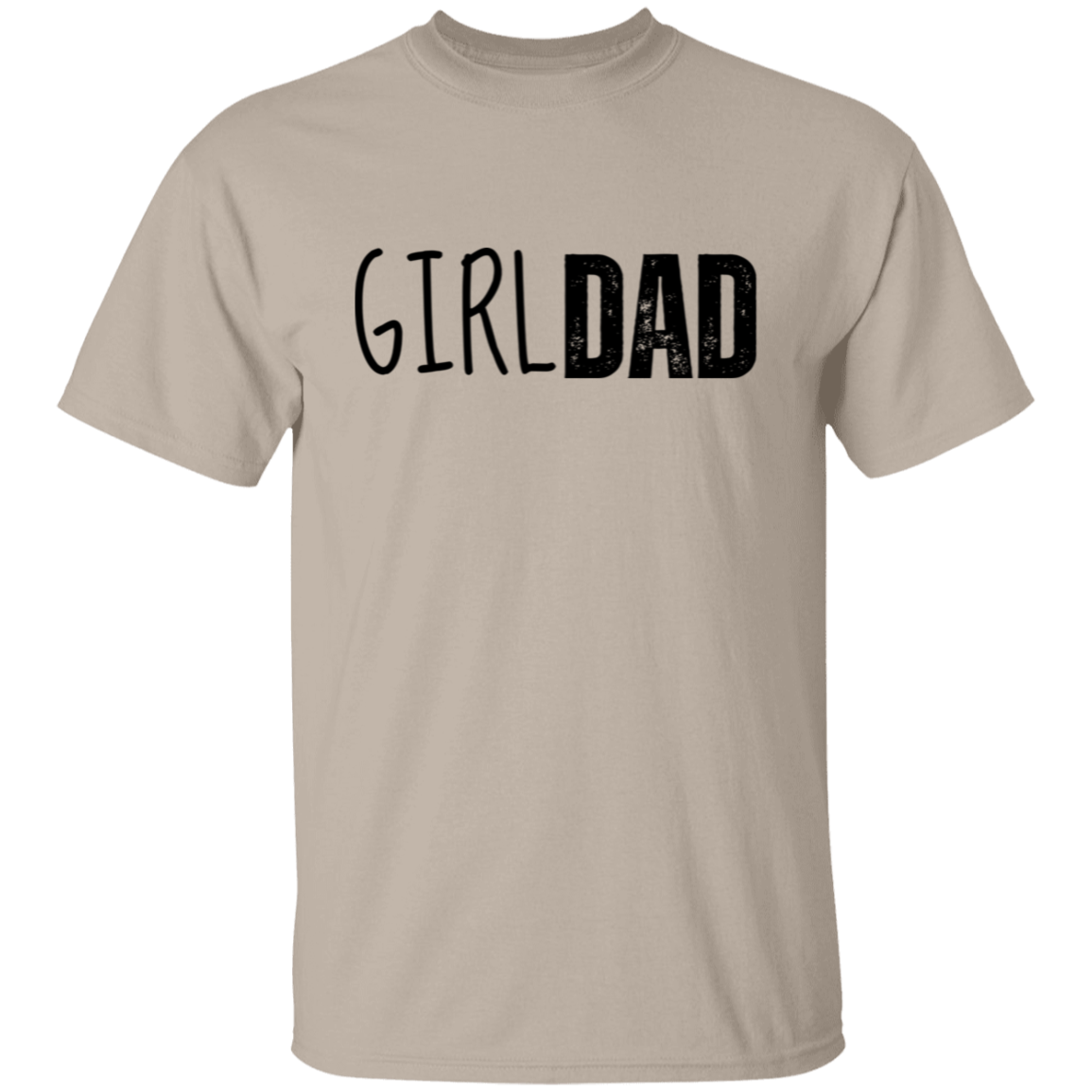 Sand colored men's short-sleeve t-shirt with the words: Girl Dad.