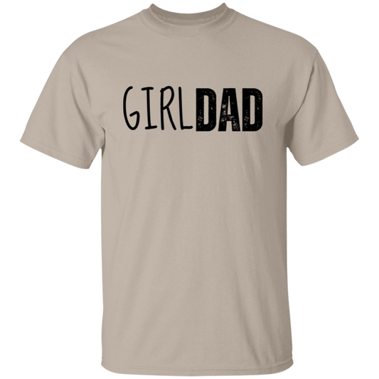 Sand colored men's short-sleeve t-shirt with the words: Girl Dad.