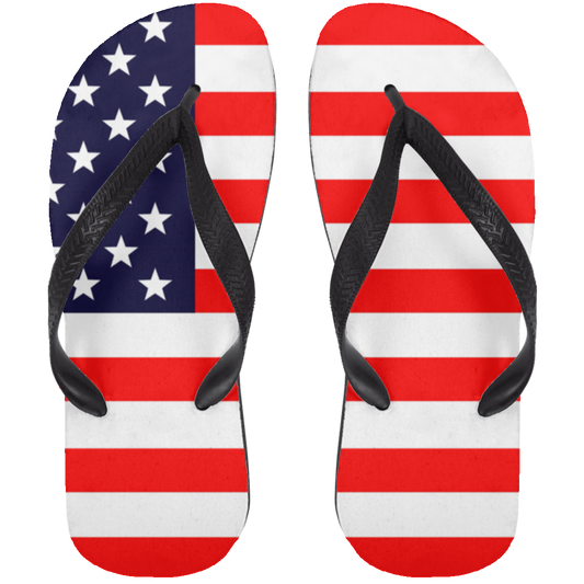 Thong sandals / flip flops with American flag design across both shoes.