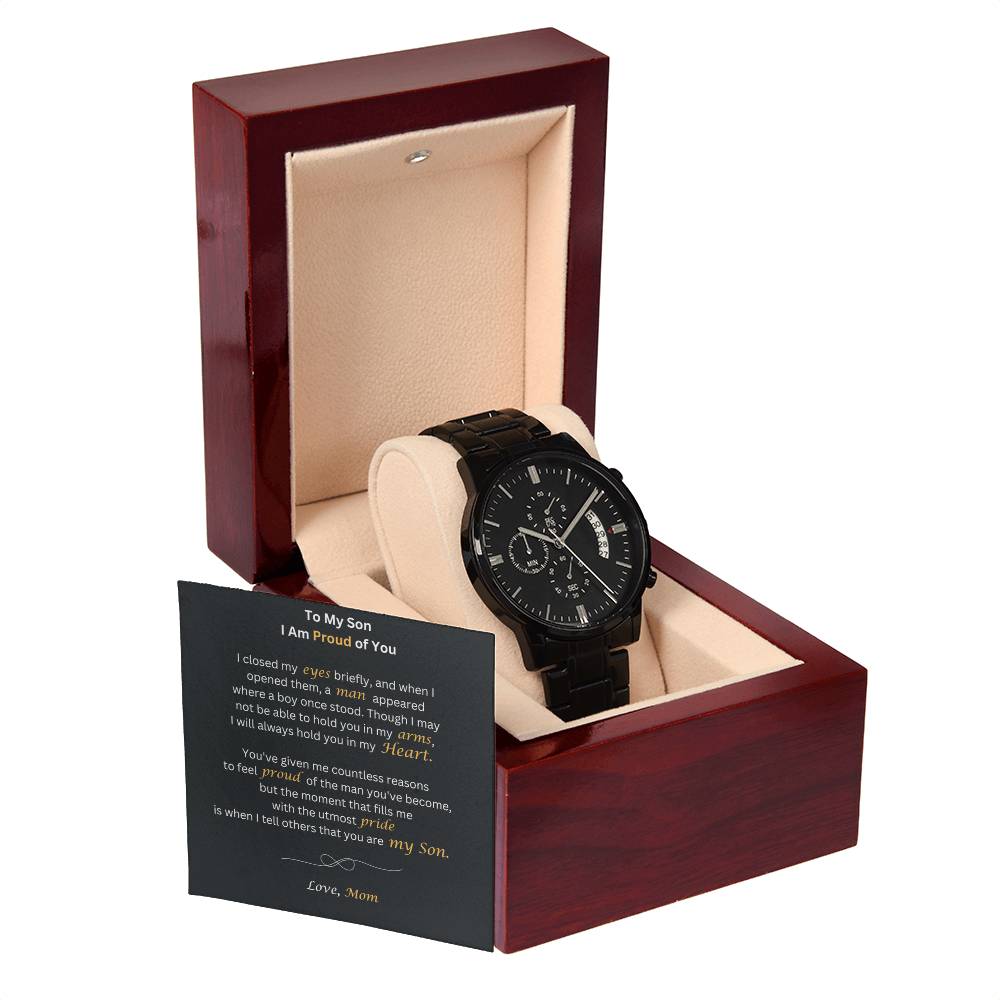 To My Son | Proud | Black Chronograph Watch